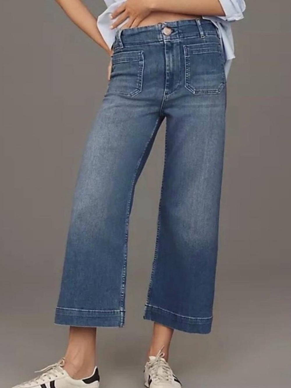 Anthropologie Maeve Colette Wide Leg Cropped Medium Wash Jeans